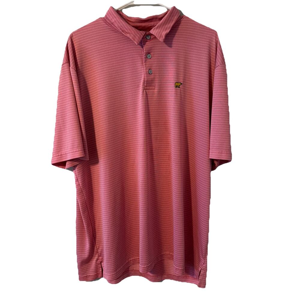 Jack Nicklaus Pink White Striped Polo Golden Bear Logo Men's 2XL Short Sleeve
